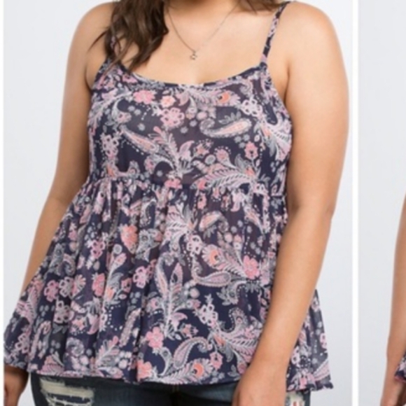 Torrid Sheer Paisley Chiffon Babydoll Tank - Picture 1 of 5